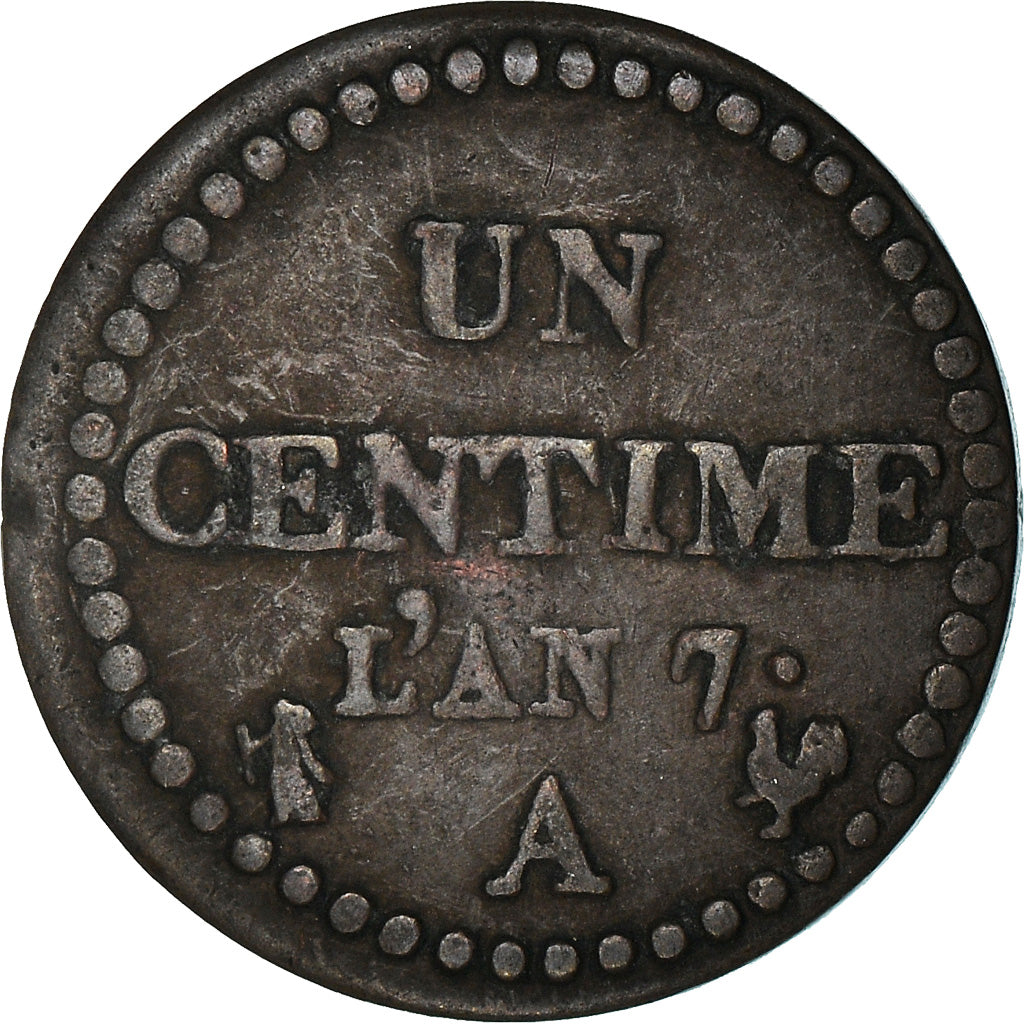 Munten, Frankrijk, Dupré, Centime, AN 7, Paris, ZF, Bronze, KM:646, Gadoury:76