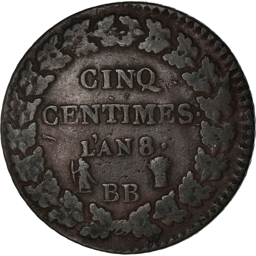 Moneda, Francia, Dupré, 5 Centimes, AN 8, Strasbourg, BC+, Bronce, KM:640.4