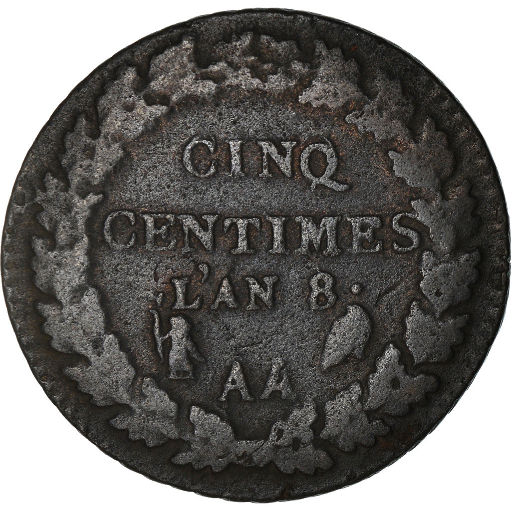 Coin, France, Dupré, 5 Centimes, AN 8, Metz, VF(20-25), Bronze, KM:640.2