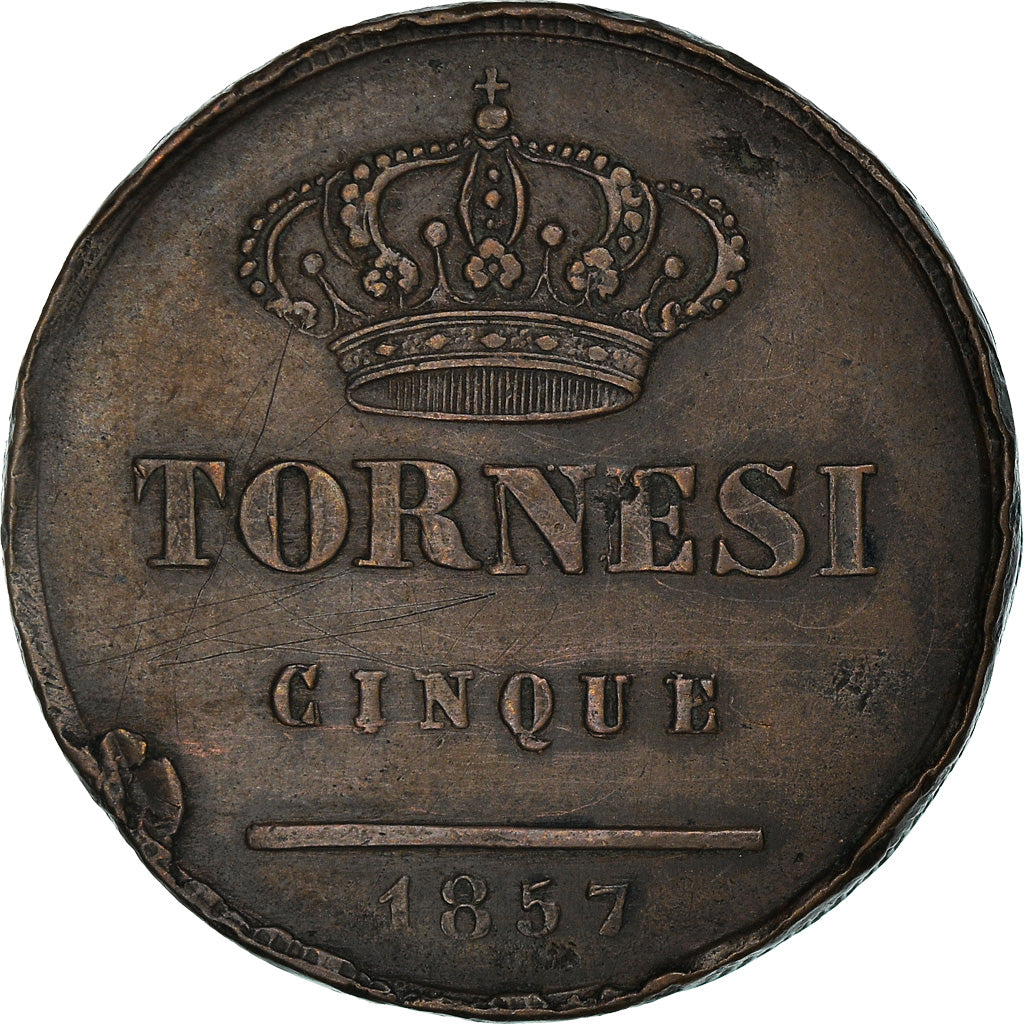 Moneta, STATI ITALIANI, NAPLES, Ferdinando II, 5 Tornesi, 1857, Naples, BB