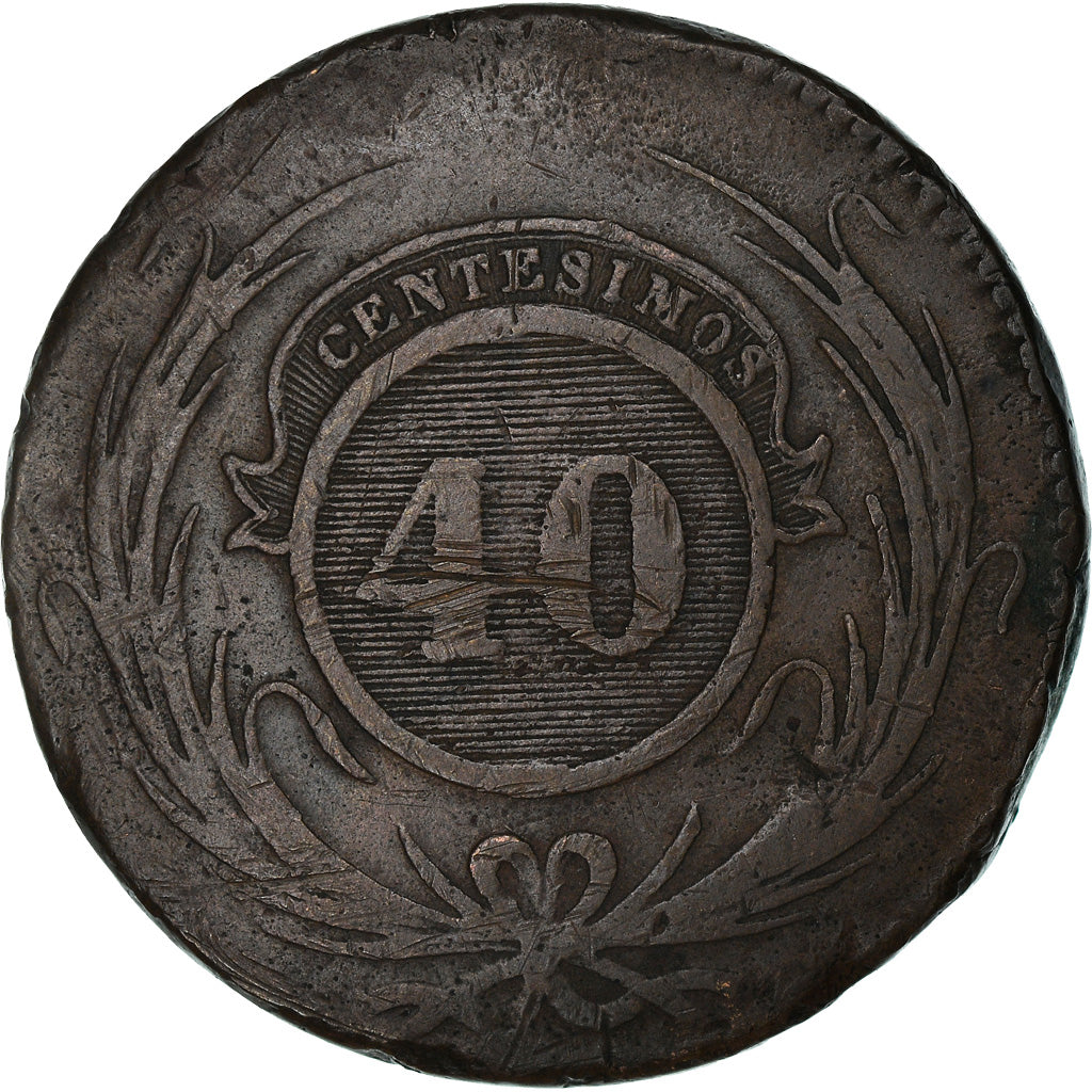 Moneta, Uruguay, 40 Centesimos, 1844, MB+, Rame, KM:3