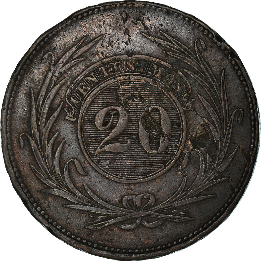Coin, Uruguay, 20 Centesimos, 1840, VF(30-35), Copper, KM:2.1