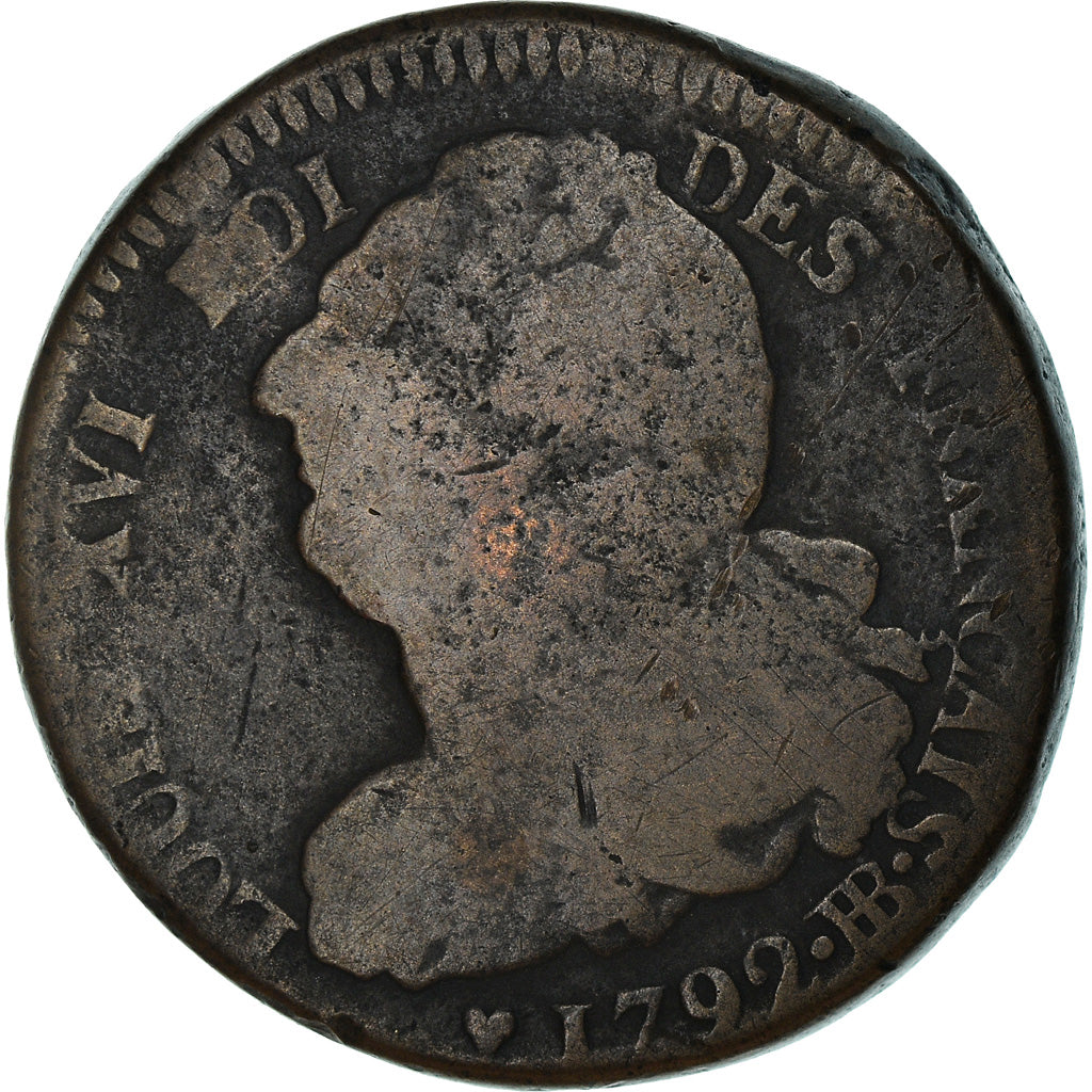 Moneda, Francia, 2 sols français, 2 Sols, 1792, Strasbourg, BC, Bronce, KM:612