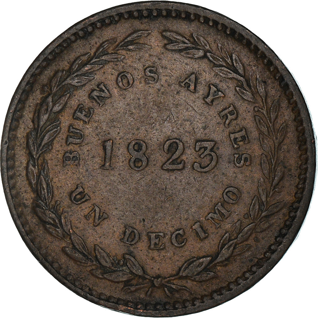 Moneda, Argentina, BUENOS AIRES, Decimo, 1823, MBC, Cobre, KM:1