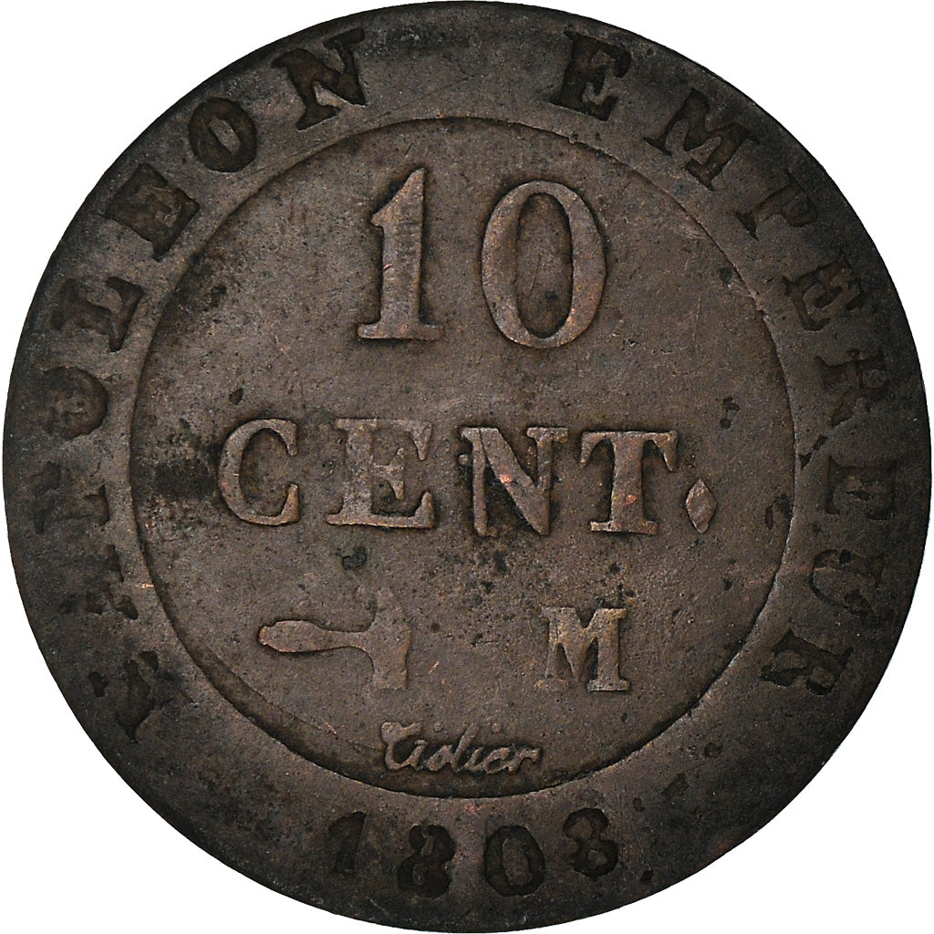 Moneda, Francia, Napoléon I, 10 Centimes, 1808, Toulouse, BC+, Vellón