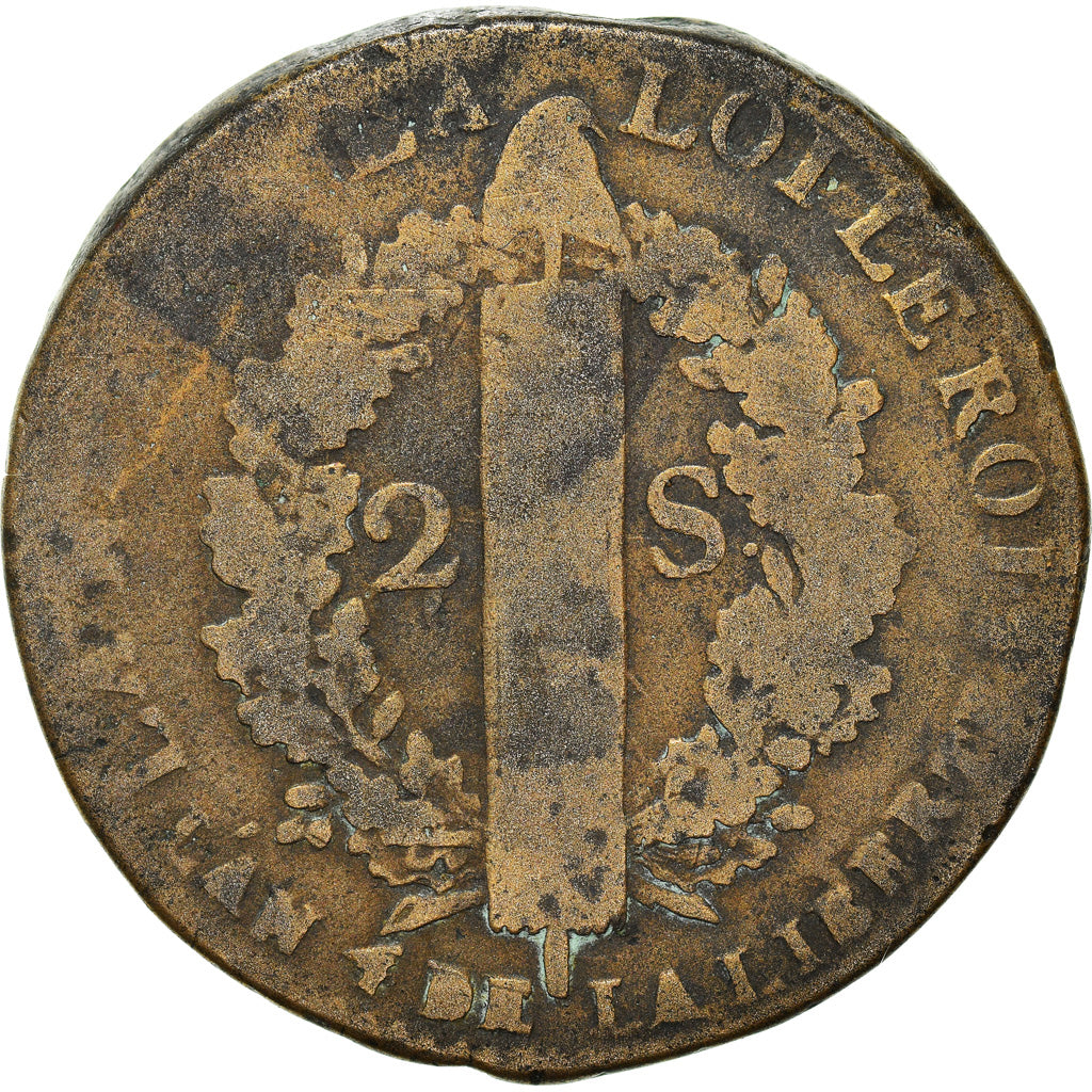 Coin, France, 2 sols françois, 2 Sols, 1792, Lille, F(12-15), Bronze