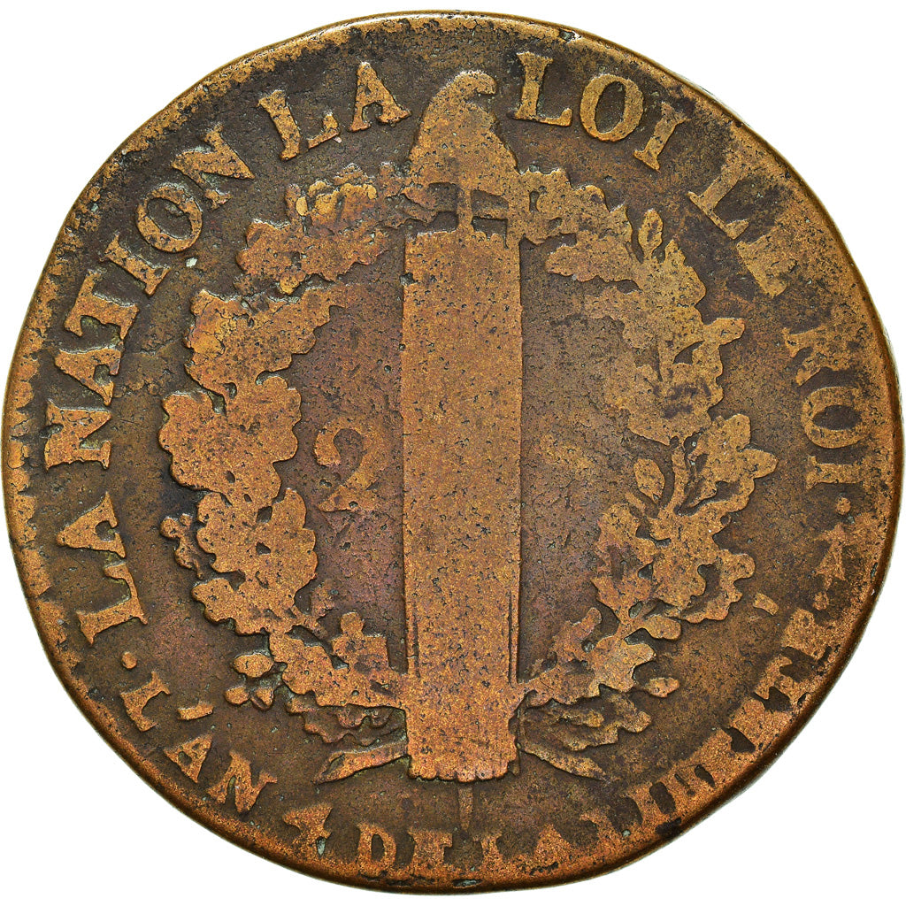 Münze, Frankreich, 2 sols françois, 2 Sols, 1792, Metz, SGE+, Bronze