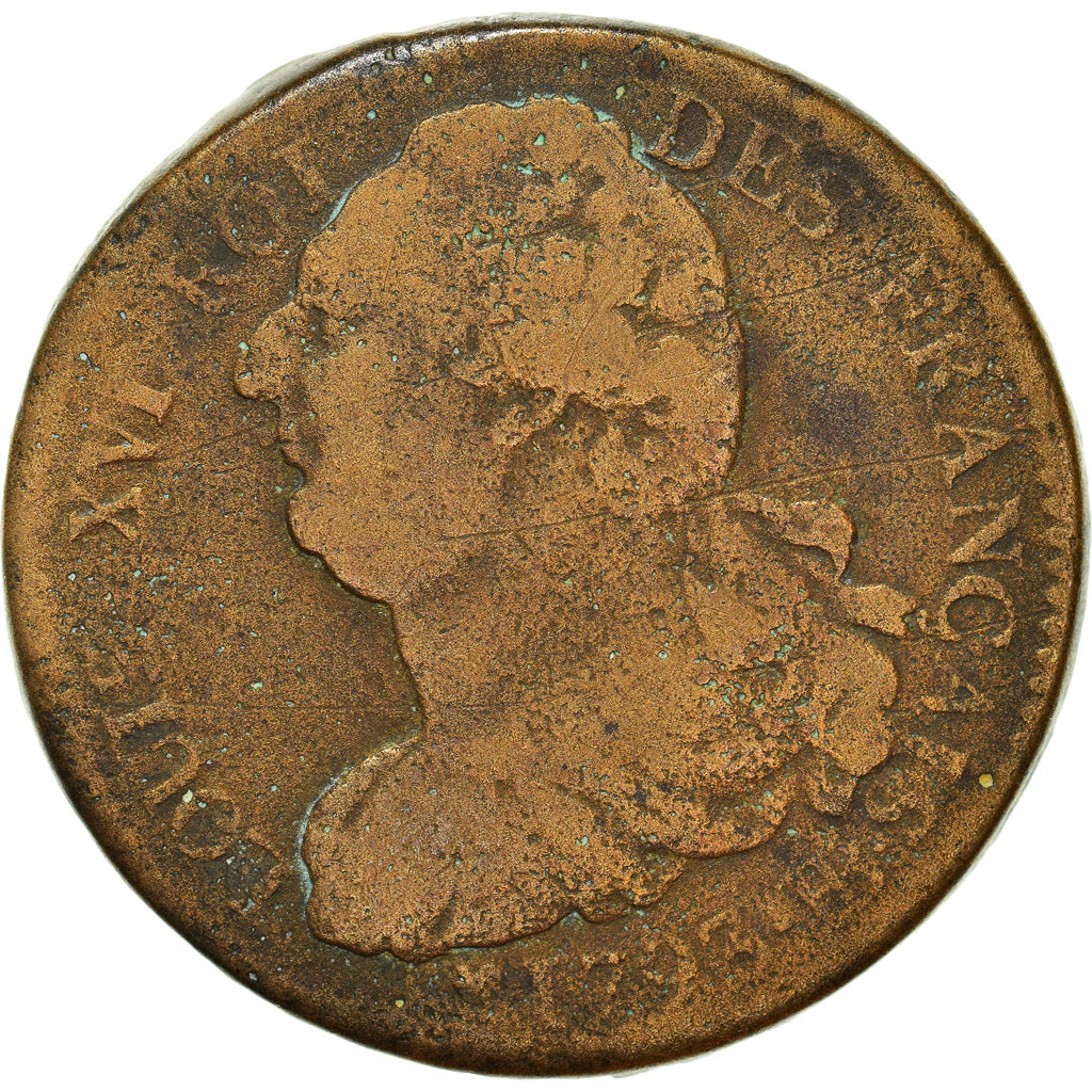 Monnaie, France, 2 sols français, 2 Sols, 1793, Strasbourg, TB, Bronze