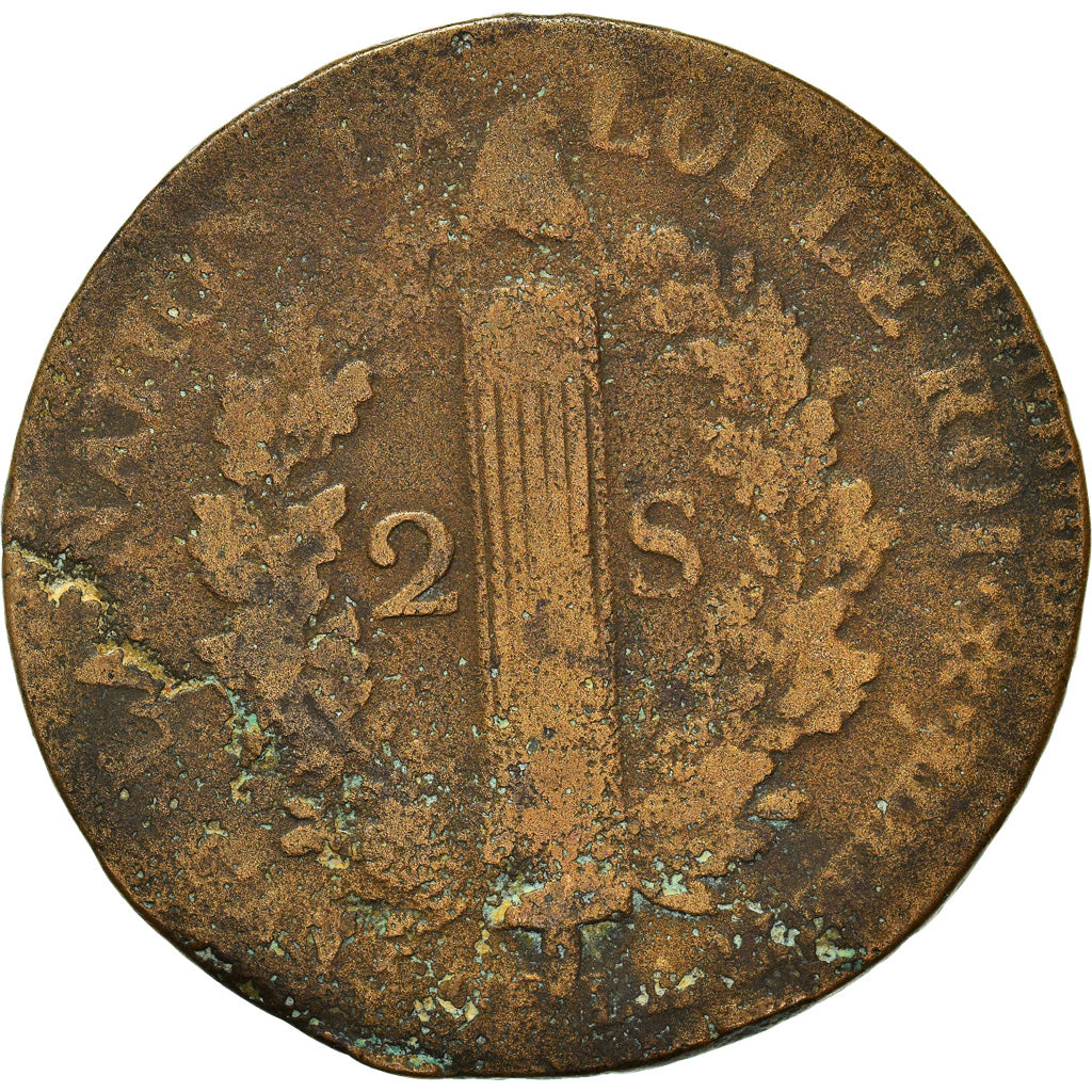 Monnaie, France, 2 sols français, 2 Sols, 1793, Strasbourg, TB, Bronze