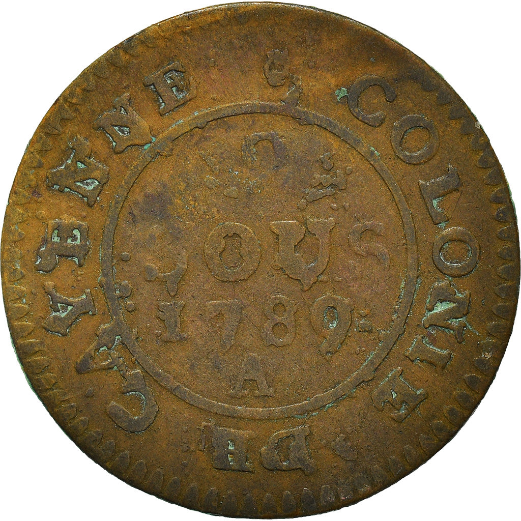 Moneta, Guinea francese, 2 Sous, 1789, Paris, MB, Biglione, KM:1, Lecompte:20
