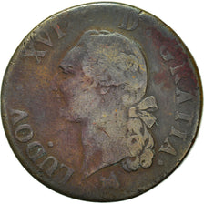 France, Louis XVI, Sol ou sou, Sol, 1791, Lyon, F(12-15), Copper, KM:578.5