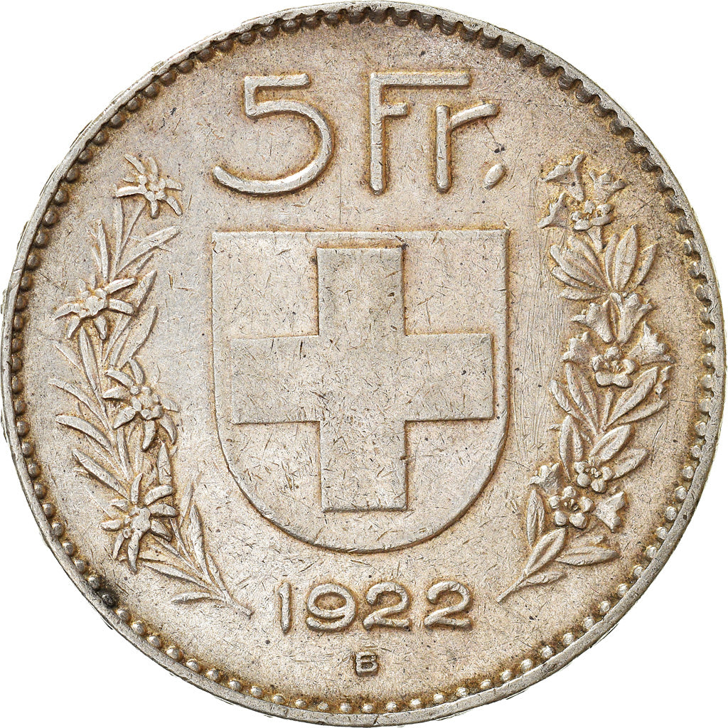 Coin, Switzerland, 5 Francs, 1922, Bern, VF(30-35), Silver, KM:37