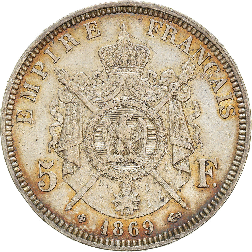 Moneta, Francia, Napoleon III, 5 Francs, 1869, Strasbourg, Fautée, BB+