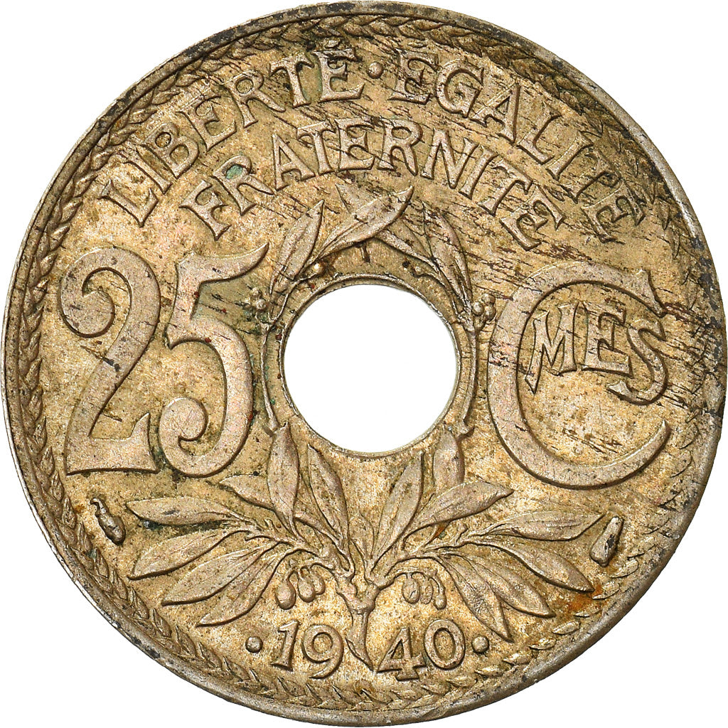 Moeda, França, Lindauer, 25 Centimes, 1940, AU(50-53), Níquel-Bronze, KM:867b