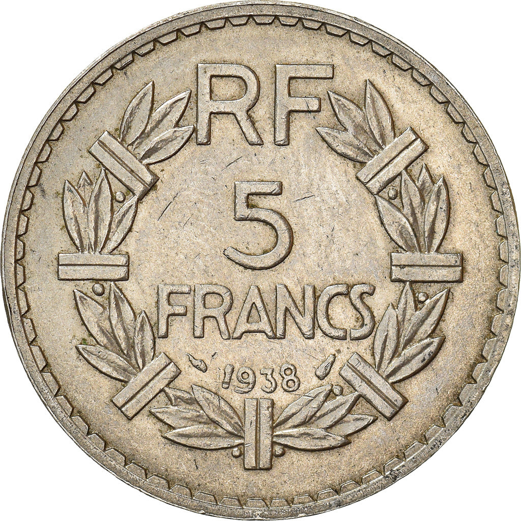 Moneta, Francia, Lavrillier, 5 Francs, 1938, Paris, BB, Nichel, KM:888