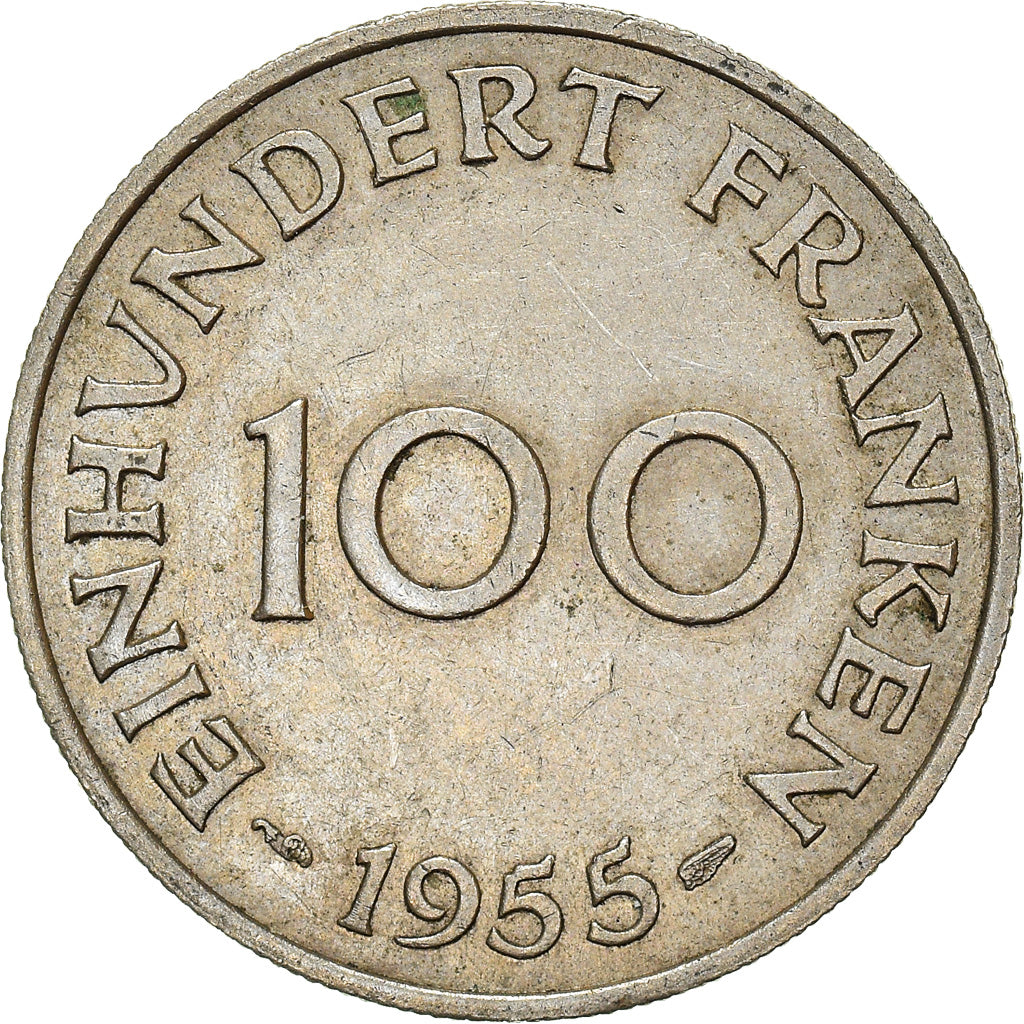 Coin, SAARLAND, 100 Franken, 1955, Paris, EF(40-45), Copper-nickel, KM:4