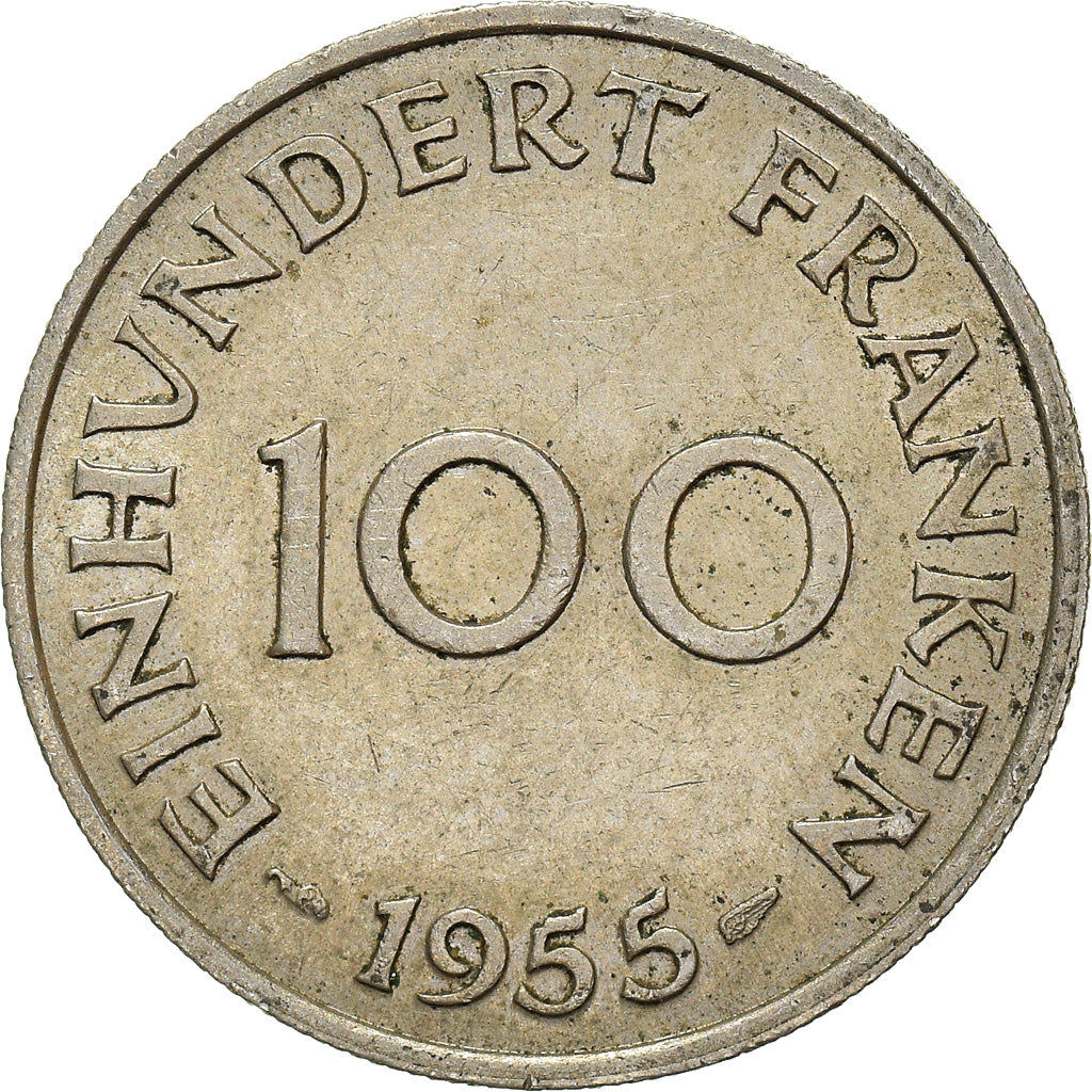 Coin, SAARLAND, 100 Franken, 1955, Paris, EF(40-45), Copper-nickel, KM:4