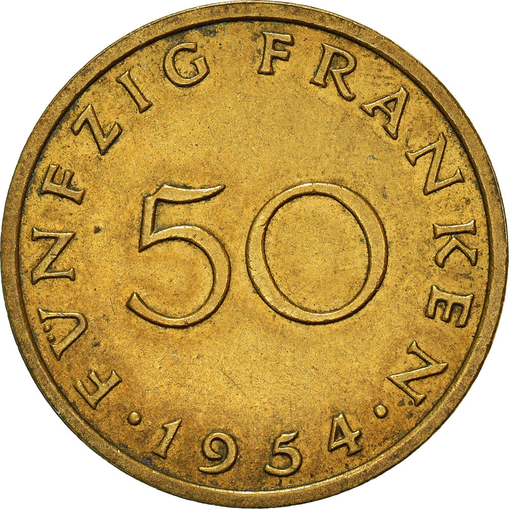Coin, SAARLAND, 50 Franken, 1954, Paris, EF(40-45), Aluminum-Bronze, KM:3
