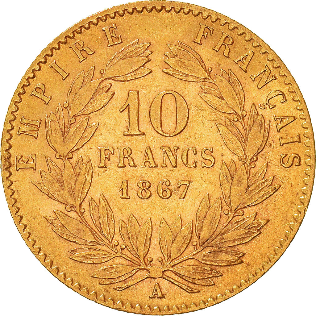 Moneta, Francia, Napoleon III, Napoléon III, 10 Francs, 1867, Paris, BB, Oro
