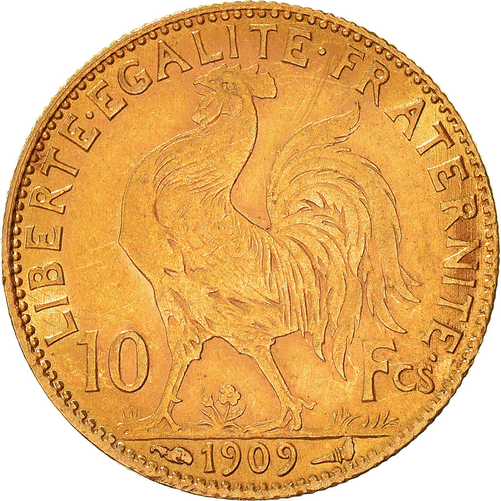 Moneda, Francia, Marianne, 10 Francs, 1909, Paris, MBC, Oro, KM:846