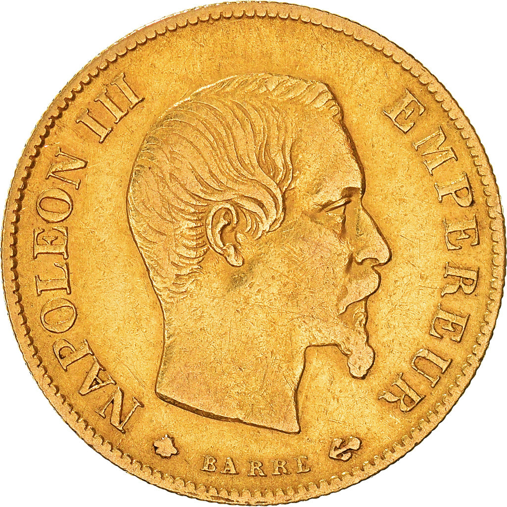 Moneda, Francia, Napoleon III, 10 Francs, 1859, Strasbourg, MBC, Oro, KM:784.2