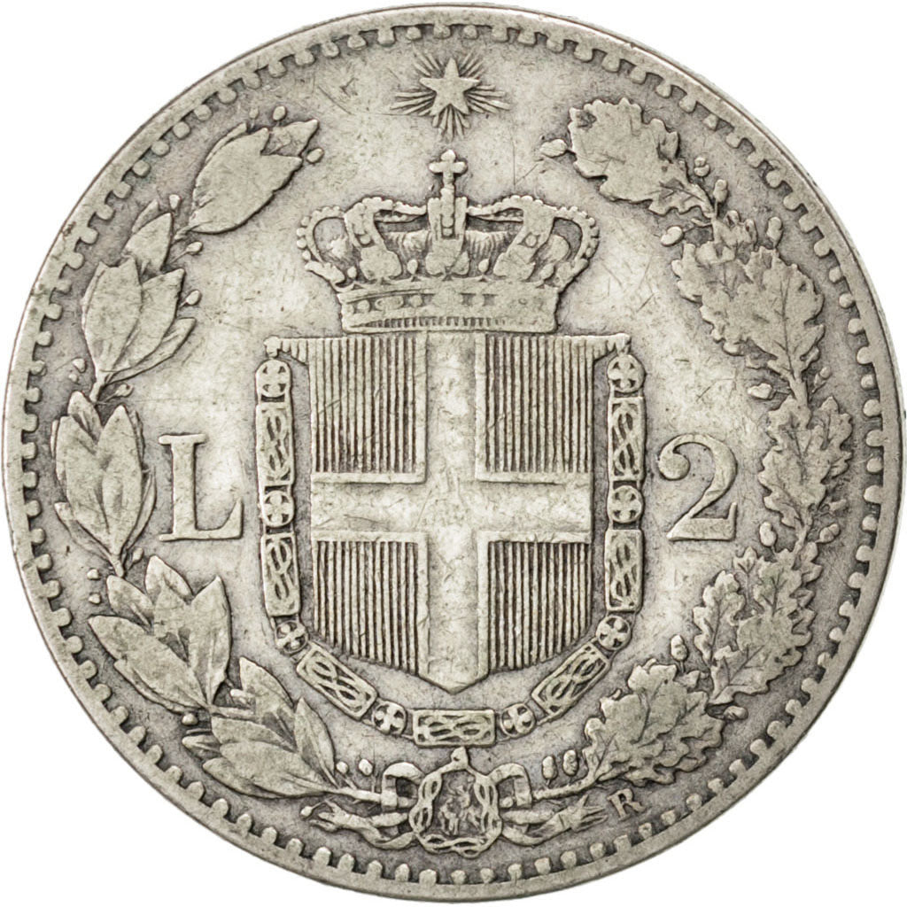 Italia, Umberto I, 2 Lire, 1884, Rome, MB+, Argento, KM:23