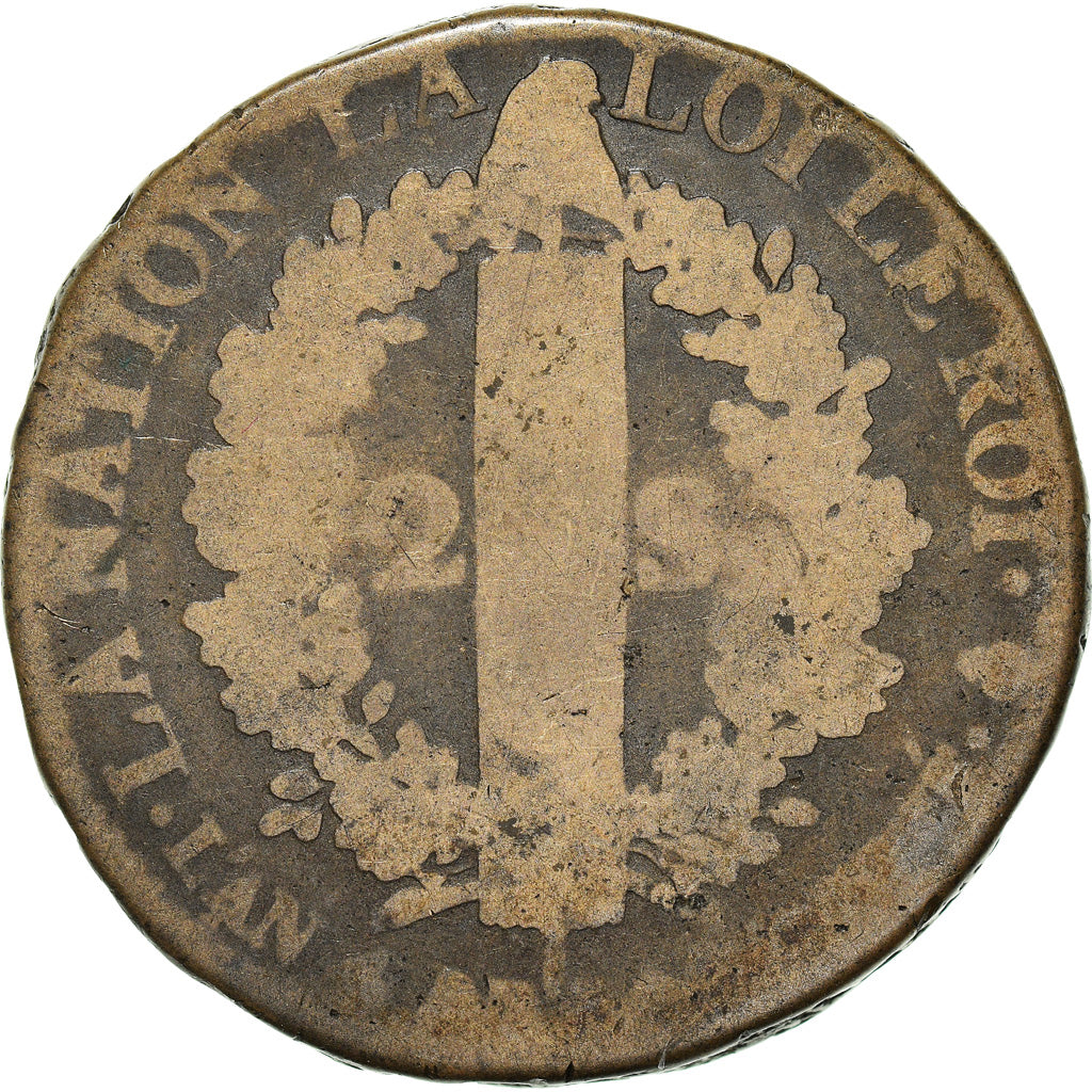 Moneta, Francia, 2 sols françois, 2 Sols, 1792, Paris, B+, Bronzo, KM:603.1