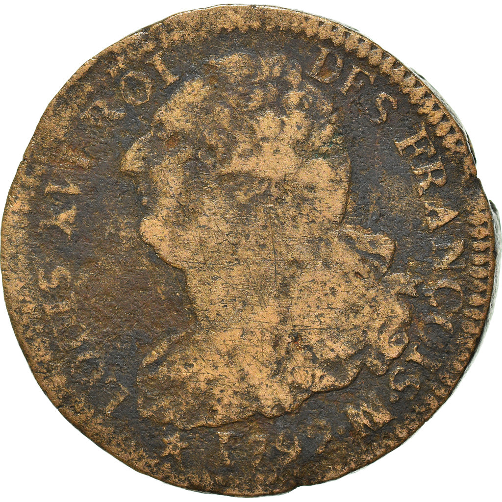 Moneta, Francja, 2 sols françois, 2 Sols, 1792, Marseille, VF(20-25), Bronze