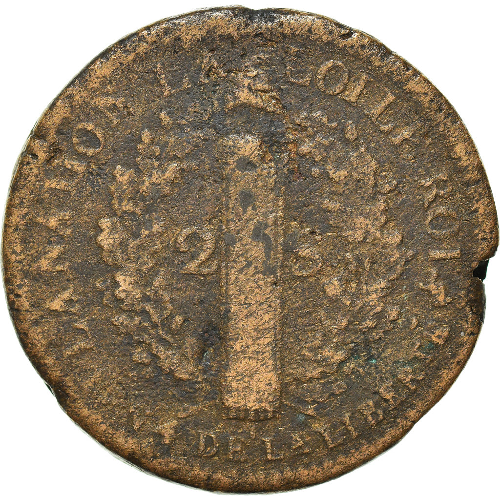 Moneta, Francja, 2 sols françois, 2 Sols, 1792, Marseille, VF(20-25), Bronze