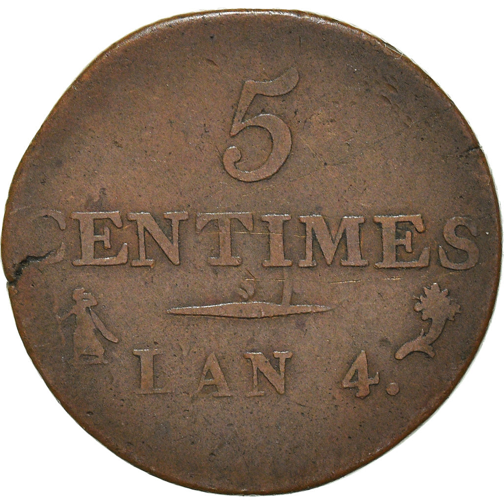 Moneta, Francia, Dupré, 5 Centimes, AN 4, Paris, Sans lettre d'atelier, MB+