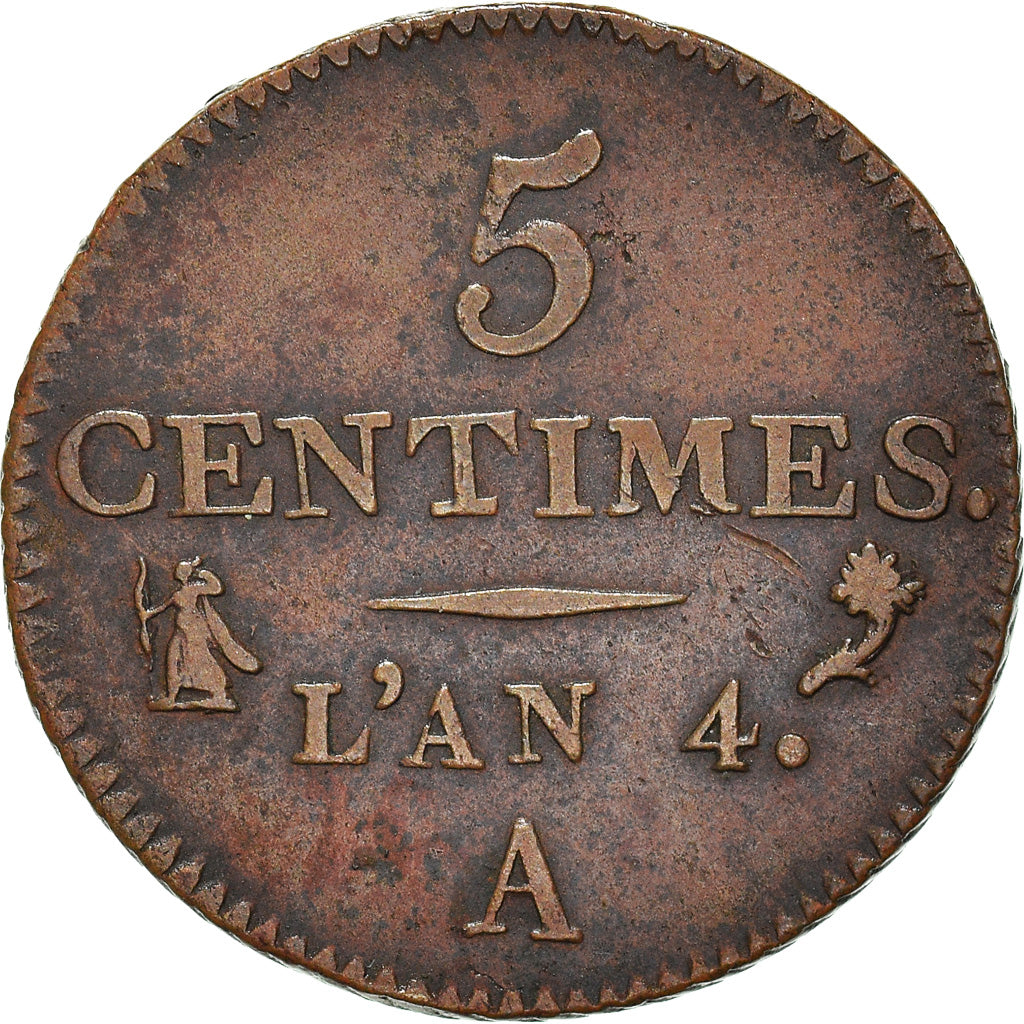 Coin, France, Dupré, 5 Centimes, AN 4, Paris, Petit module, EF(40-45), Bronze