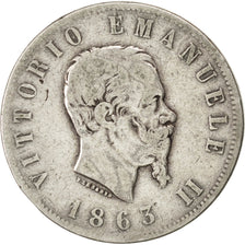 ITALY, 2 Lire, 1863, Naples, KM #16.1, VF(20-25), Silver, 9.67