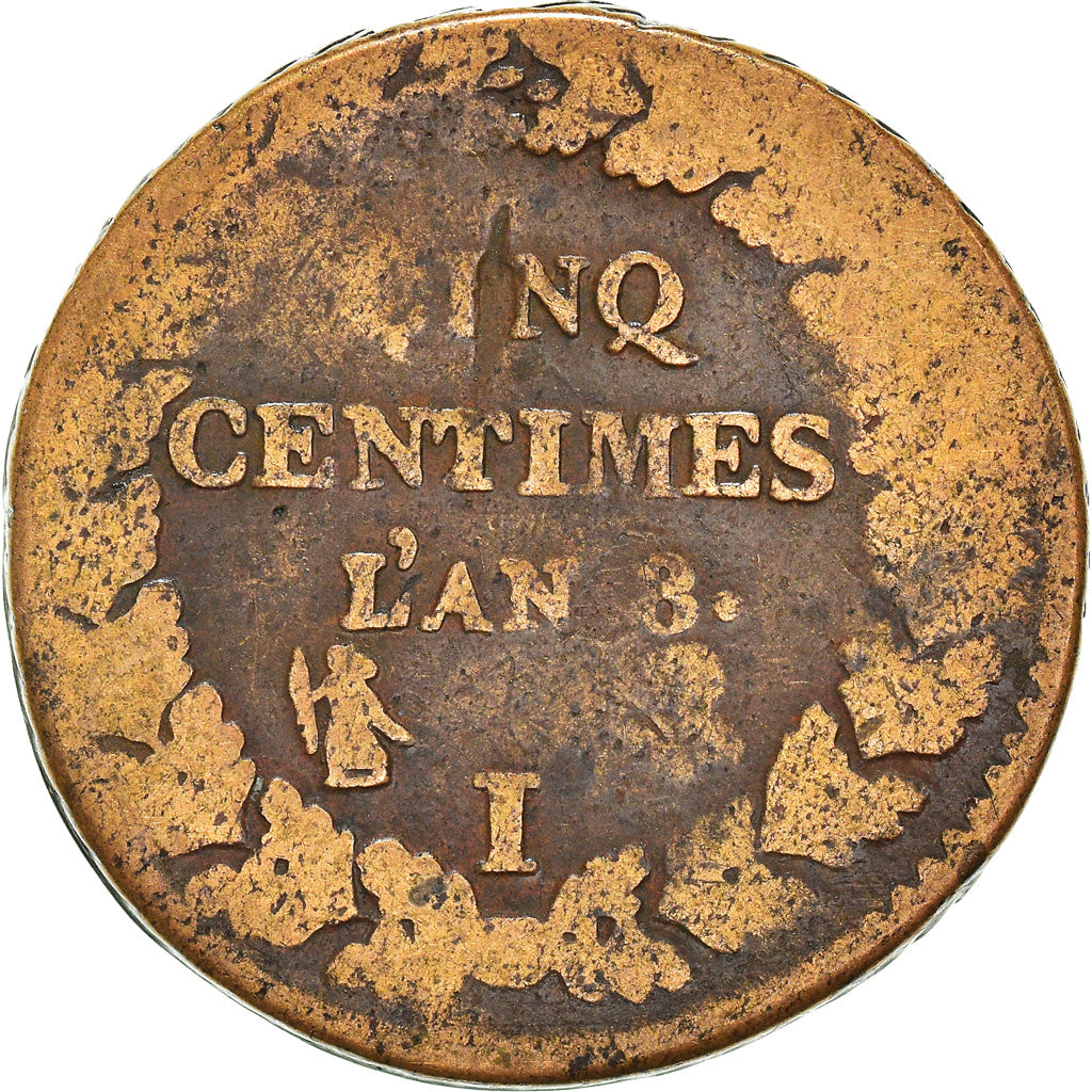 Münze, Frankreich, Dupré, 5 Centimes, AN 8, Limoges, SGE+, Bronze, KM:640.7