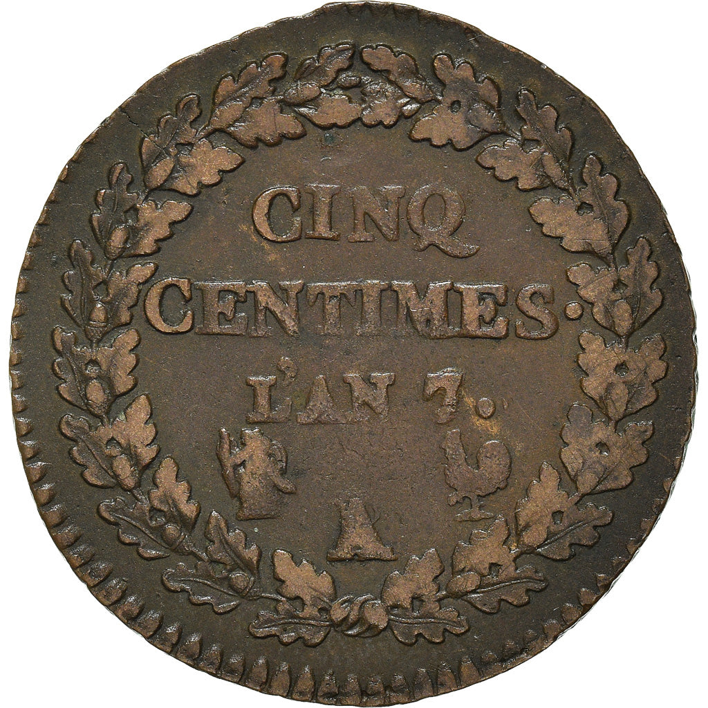 Moeda, França, Dupré, 5 Centimes, AN 7/5, Paris (A/R), EF(40-45), Bronze