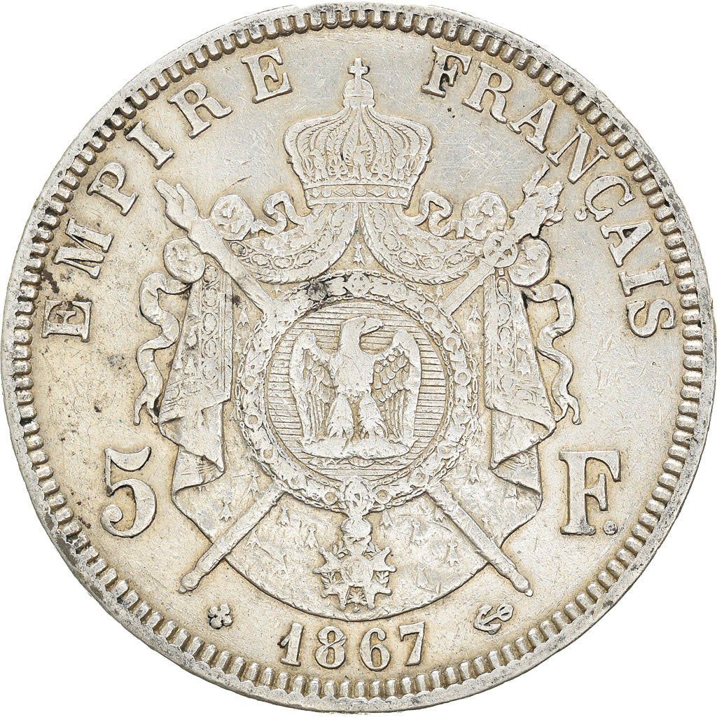 Coin, France, Napoléon III, 5 Francs, 1867, Strasbourg, VF(30-35), Silver