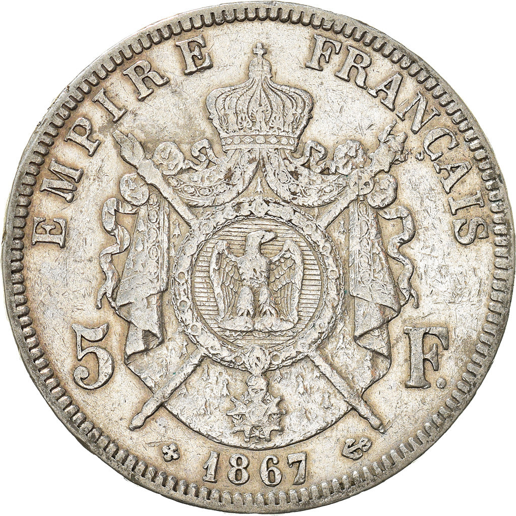 Coin, France, Napoléon III, 5 Francs, 1867, Strasbourg, VF(30-35), Silver
