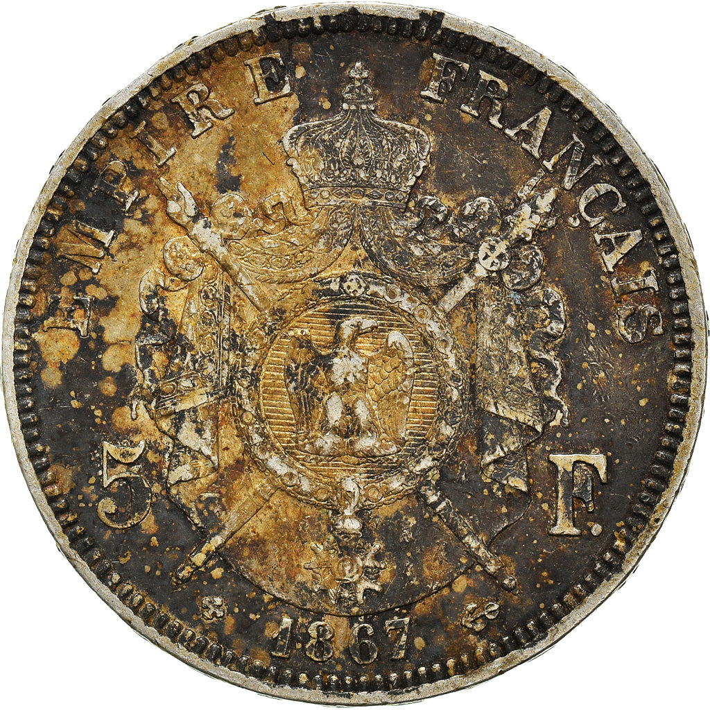 Coin, France, Napoléon III, 5 Francs, 1867, Strasbourg, EF(40-45), Silver