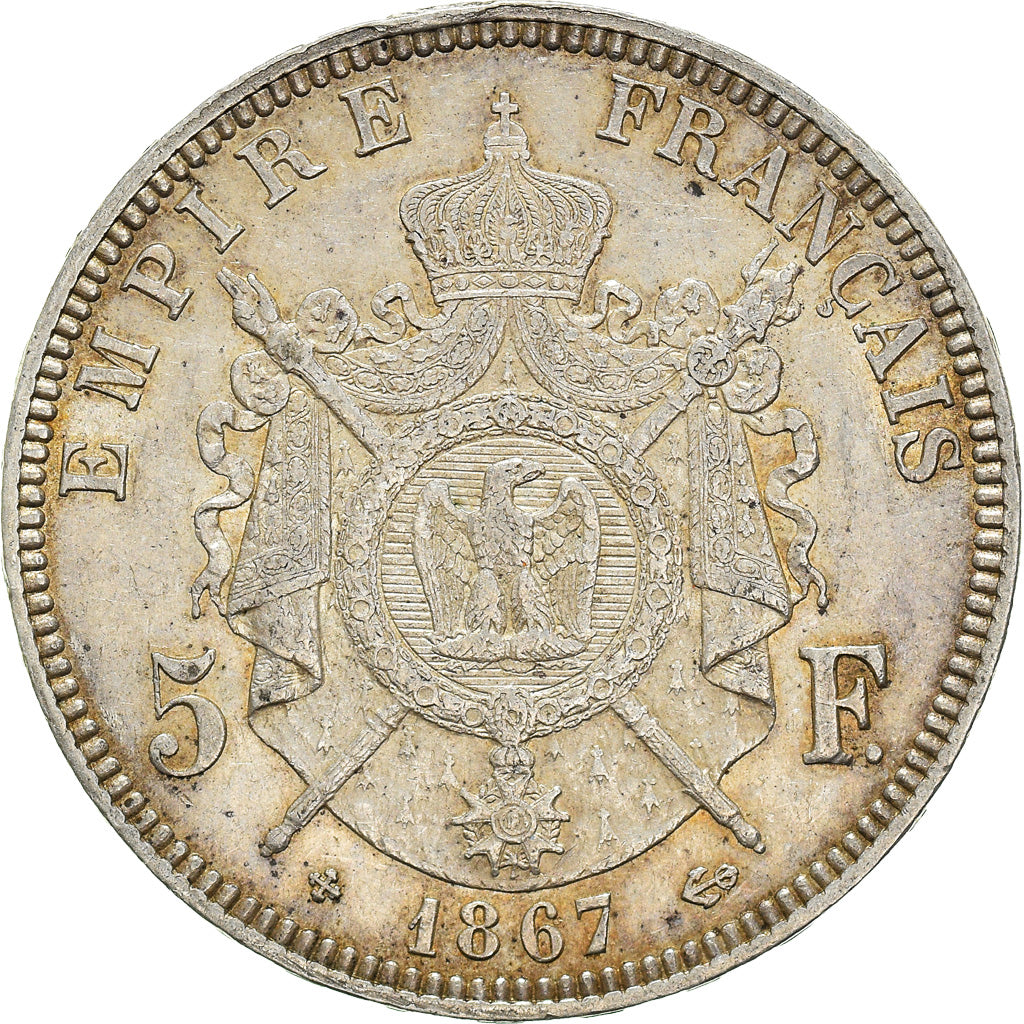 Coin, France, Napoléon III, 5 Francs, 1867, Strasbourg, EF(40-45), Silver