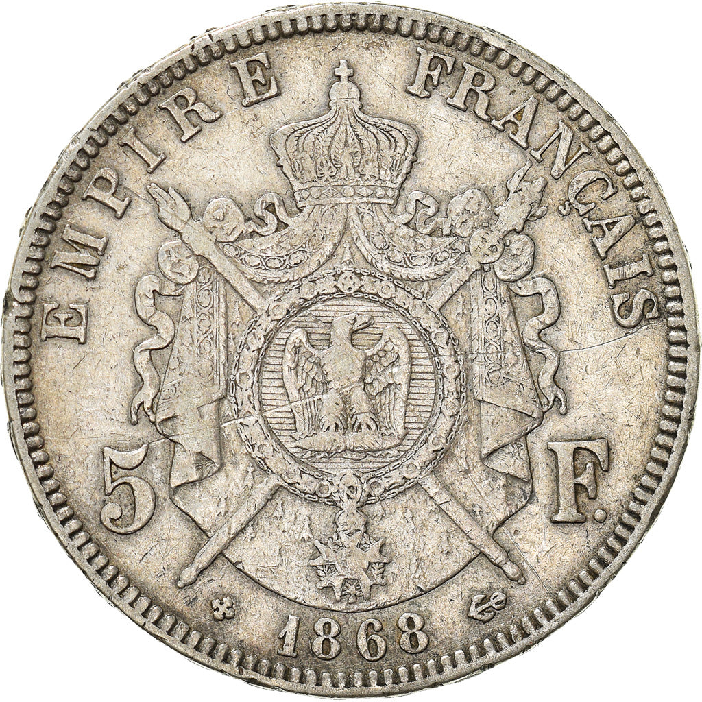 Coin, France, Napoléon III, 5 Francs, 1868, Strasbourg, EF(40-45), Silver