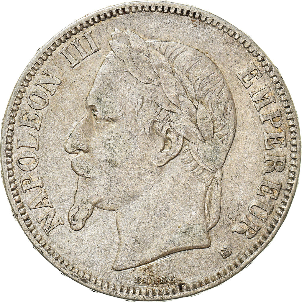 Moneta, Francia, Napoléon III, 5 Francs, 1870, Strasbourg, MB+, Argento