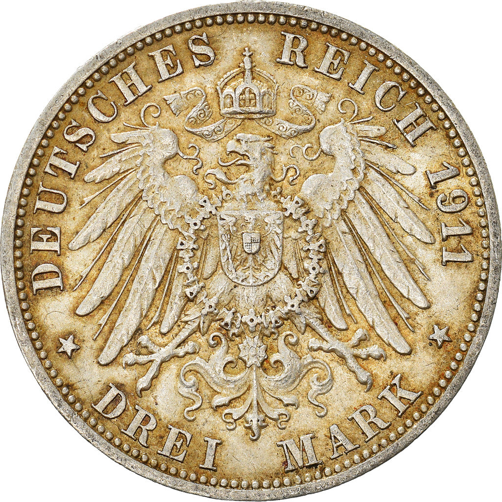 Monnaie, Etats allemands, WURTTEMBERG, Wilhelm II, 3 Mark, 1911, Freudenstadt