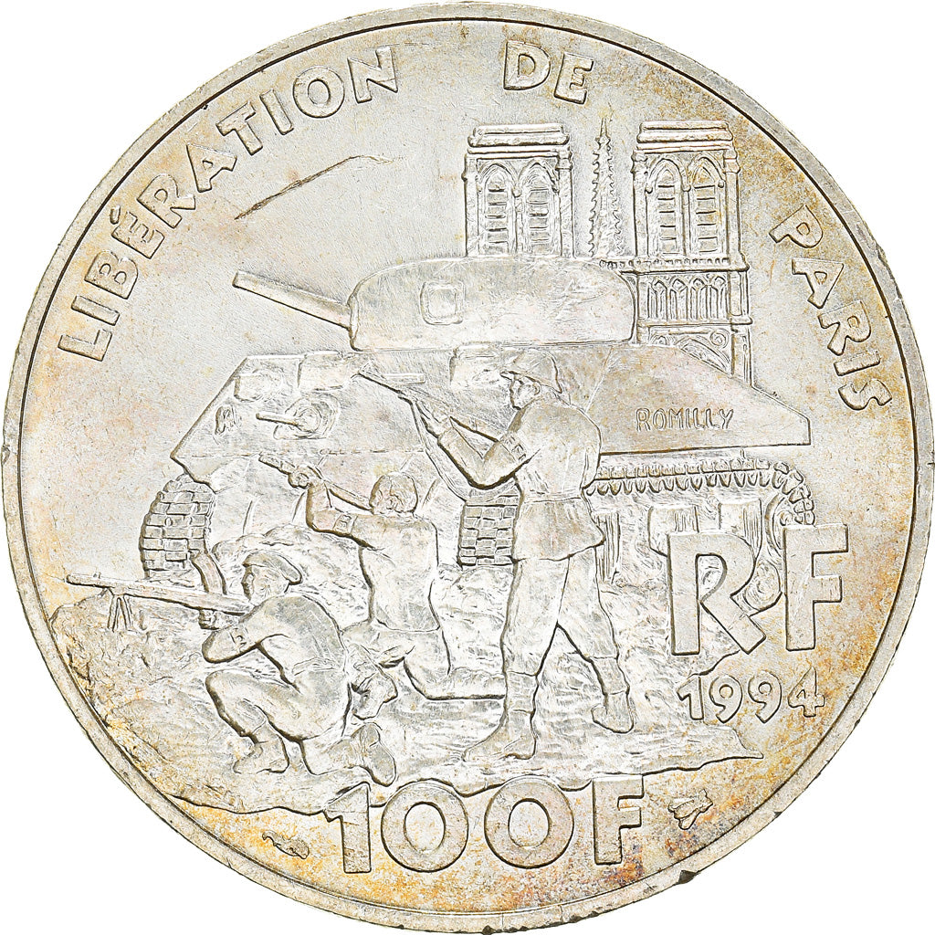 Coin, France, Libération de Paris, 100 Francs, 1994, AU(55-58), Silver