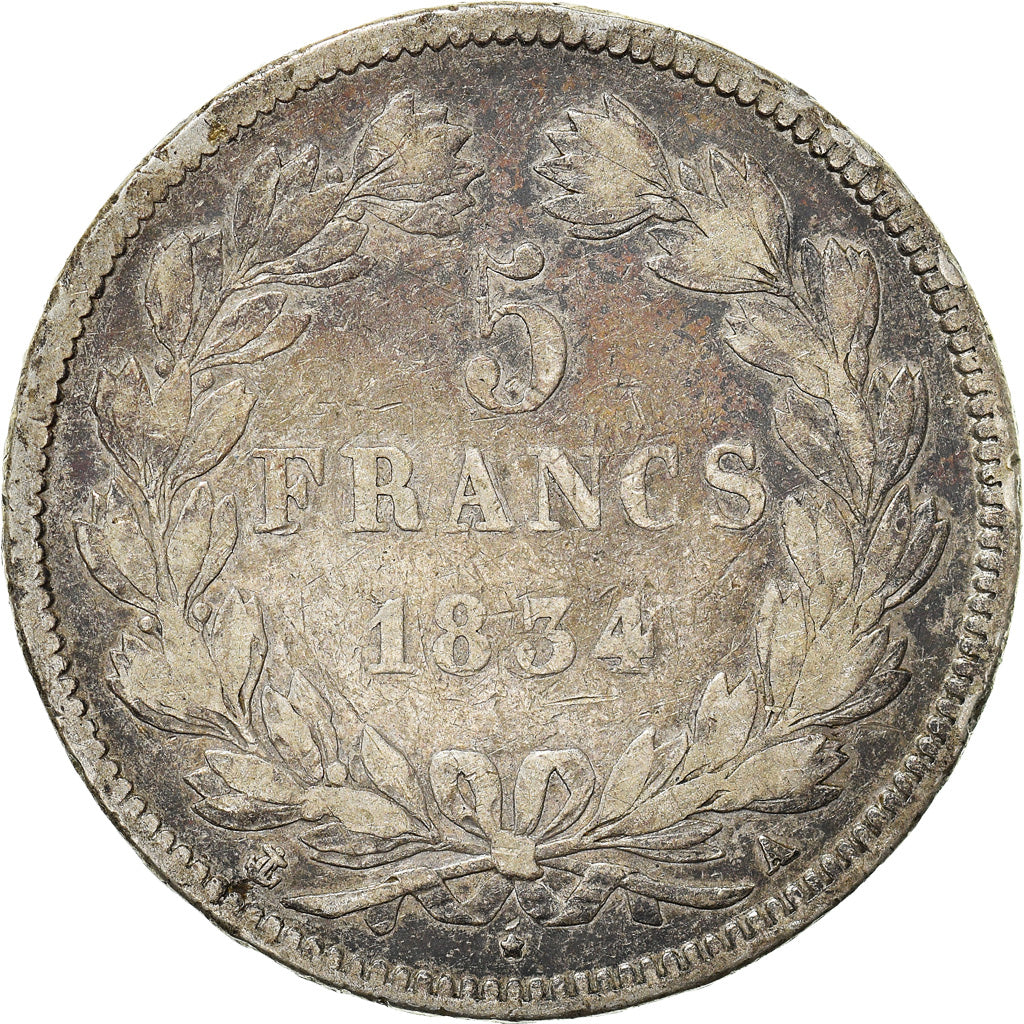 Coin, France, Louis-Philippe, 5 Francs, 1834, Paris, VF(20-25), Silver