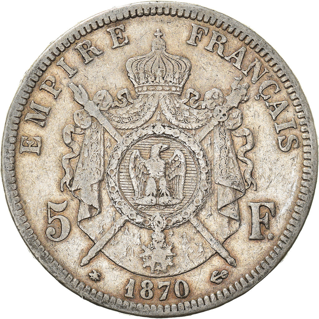 Coin, France, Napoleon III, 5 Francs, 1870, Paris, EF(40-45), Silver, KM:799.1