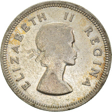 Munten, Zuid Afrika, Elizabeth II, 2 Shillings, 1955, FR+, Zilver, KM:50