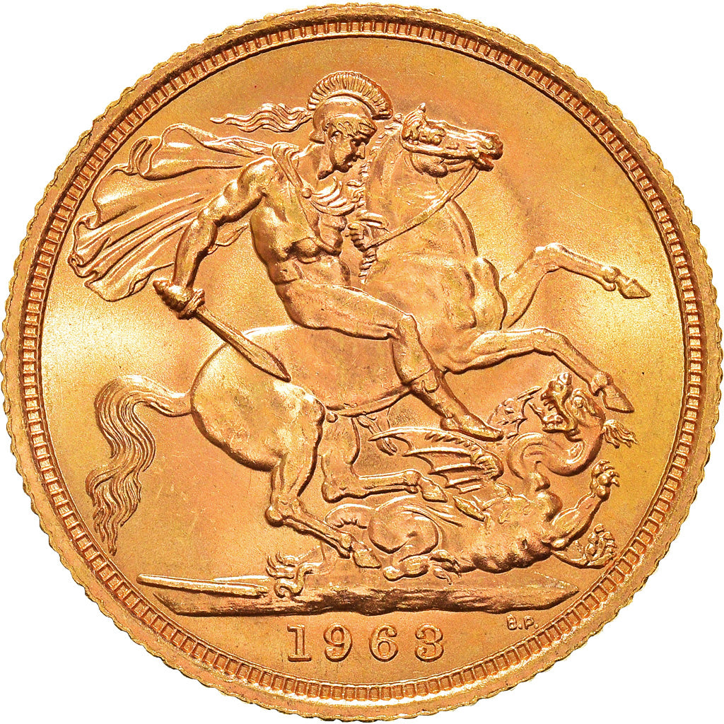 Coin, Great Britain, Elizabeth II, Sovereign, 1963, MS(63), Gold, KM:908