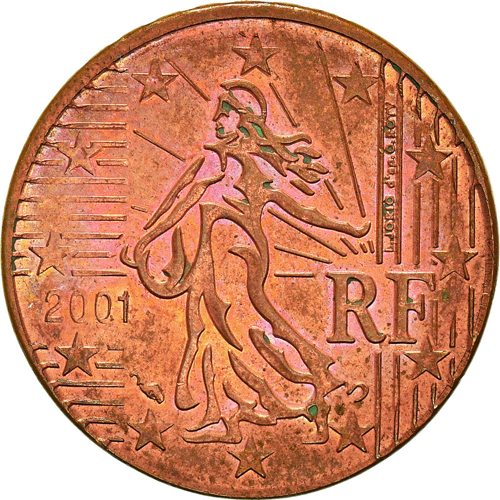 France, 10 Euro Cent, 2001, Pessac, planchet error struck on 2 cent, SUP