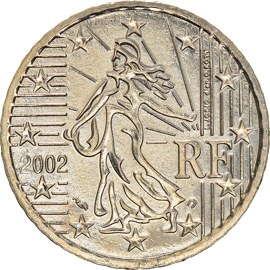 França, 50 Euro Cent, 2002, Pessac, planchet error, AU(55-58), Cuproníquel