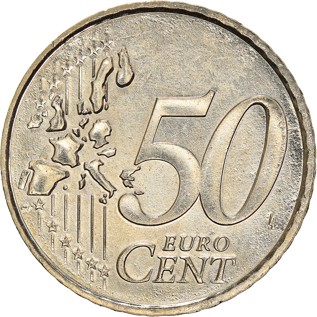 França, 50 Euro Cent, 2002, Pessac, planchet error, AU(55-58), Cuproníquel