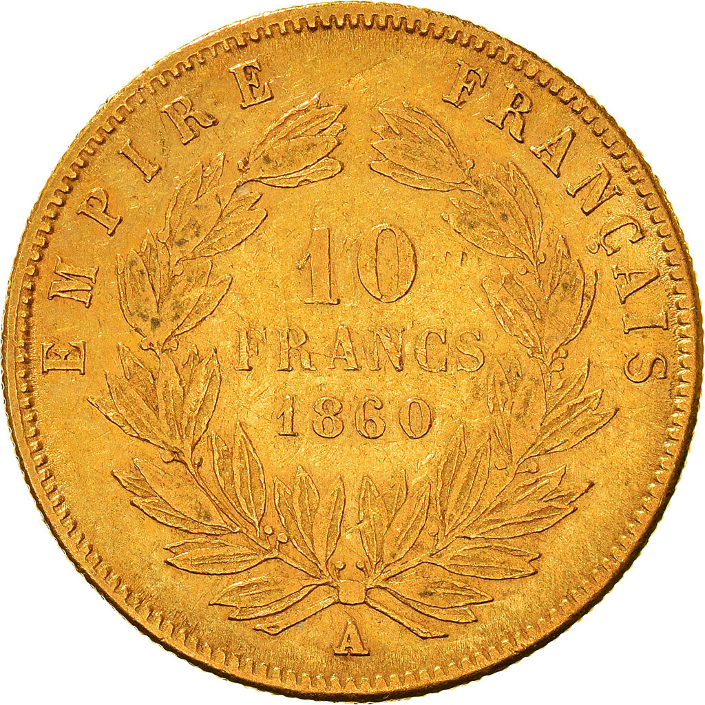 Moneta, Francja, Napoleon III, Napoléon III, 10 Francs, 1860, Paris, VF(30-35)